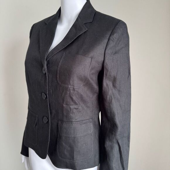 Lauren Ralph Lauren 100% Linen Blazer Size 4 Black - Picture 3 of 6